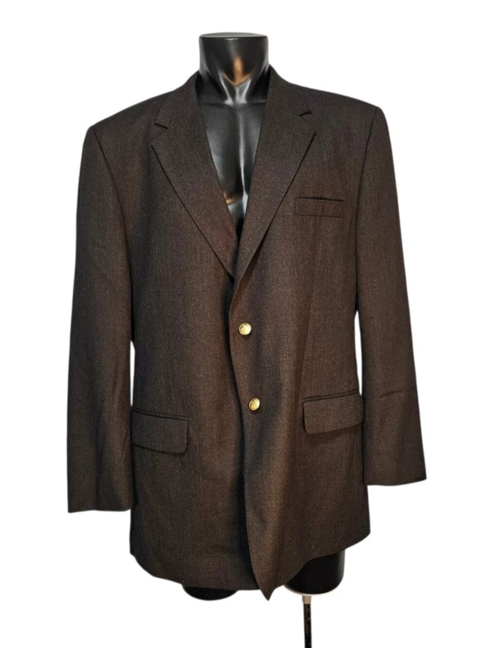 Savile Row Blazer Men’s 48L Brown Wool Suit Jacket Sport Coat Gold Buttons